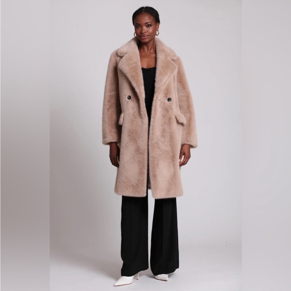 Avec Les Filles double breasted faux mink coat size XL NWT